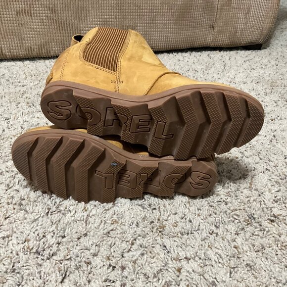 Sorel Tan Leather Ankle Boots With Elastic Side Panels - Size 9- Durable Slip-Re - Picture 12 of 16